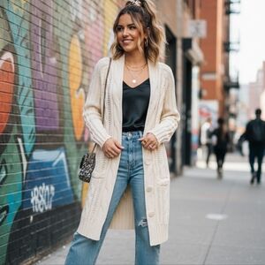 Jones New York Cotton Blend Belted Long Cardigan Size L